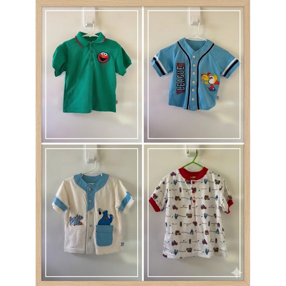 Vintage Sesame Street 4T Shirt Lot Cookie Monster Baseball Safari Henley Ringer